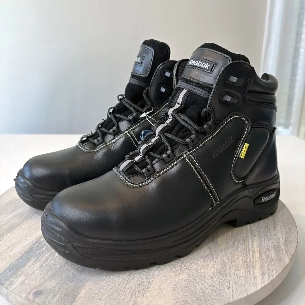 New‎ Reebok Unisex Black Leather Work Boots Trainex Size Men's 8.5 Wmn's 10.5